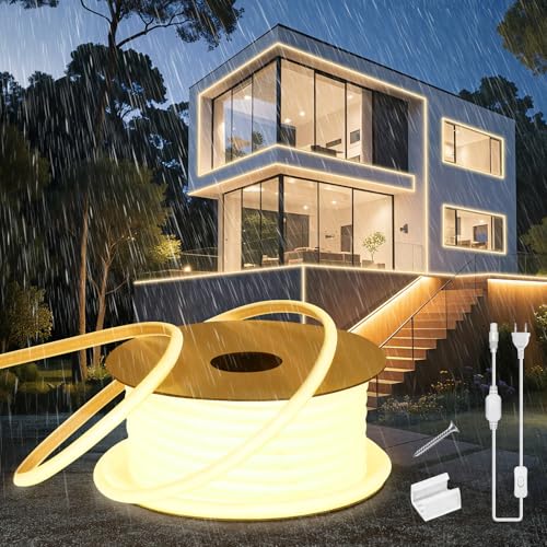 SUCIKORIO Neon COB LED Streifen 20m Silikon Wasserdicht Feuerfest IP65 Runde Led Strip Warmweiss 3000K 10mm Leds Lichterkette Außen 230V Flexibler Lichtband Aussenbereich mit Netzteil für Party,Küche SUCIKORIO Neon COB LED Streifen 20m Silikon Wasserdicht Feuerfest IP65 Runde Led Strip Warmweiss 3000K 10mm Leds Lichterkette Außen 230V Flexibler Lichtband Aussenbereich mit Netzteil für Party,Küche von SUCIKORIO