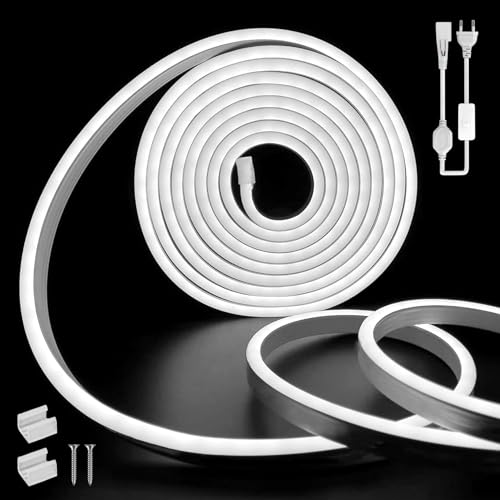 SUCIKORIO Neon LED Streifen 2m, Led Strip 6000K Wasserdicht Led Lichterkette Außen 230V 120 LED/m Flexibler DIY Lichtband Aussenbereich mit Netzteil und Controller für Haus, Party, Küche von SUCIKORIO