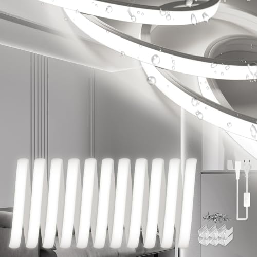 SUCIKORIO Neon Led Strip 2m, Silikon Wasserdicht Feuerfest IP65 Neon LED Streifen Weiß 6000K 10mm Led Lichterkette Außen 230V Flexibler DIY Lichtband mit Netzteil für Innen Aussenbereich Deko von SUCIKORIO