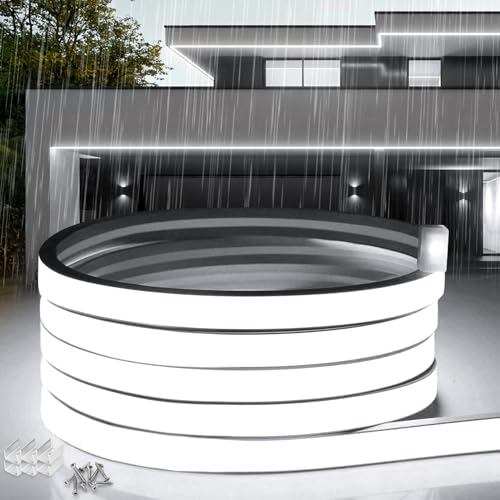 SUCIKORIO Neon Led Strip 30m, Silikon Wasserdicht Feuerfest IP65 Neon LED Streifen Weiß 6000K 10mm Led-Lichterkette Außen 230V Flexibler DIY Lichtband mit Netzteil für Innen Aussenbereich Deko von SUCIKORIO