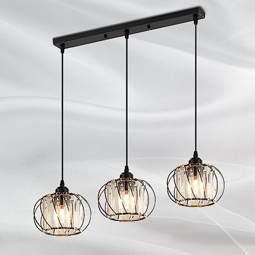 SUCIKORIO Pendelleuchte Esstisch, 3 Flammige Hängelampe Vintage Schwarz Metall Retro Esstischlampe Hängend E27 Hoehenverstellbar Deckenlampe für Esszimmer, Wohnzimmer und Schlafzimmer von SUCIKORIO