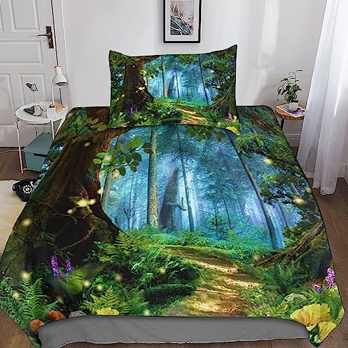 SUCREVEN traumwald Weiches Mikrofaser 2tlg 3D Fantasie Bettbezug-Set Mit Kissenbezügen Mit Reißverschluss Bettwäsche Einfache Pflege Perfekt Für Erwachsene Und Paare Single（135x200cm） von SUCREVEN