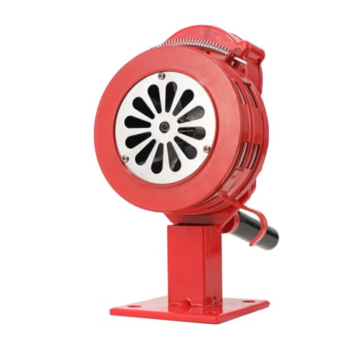 SUDEG 110dB Handsirene Tragbarer Handkurbel Sirenen Aluminiumgehäuse Sirene ,Tragbarer Handkurbel-Alarm Einklappbar Alarmsirene Manuell Betriebenes Sirenen für Feueralarm den Heim,LK-100A Rot von SUDEG