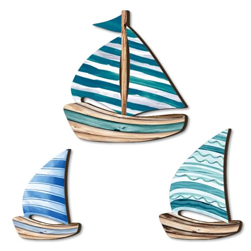 SUDOCA 2er Set Sommer Holz Ozean Segelboot Hängeanhänger Hängendes maritimes Küstenthema Kunst für Strandhaus Schiffskabine,A SUDOCA 2er Set Sommer Holz Ozean Segelboot Hängeanhänger Hängendes maritimes Küstenthema Kunst für Strandhaus Schiffskabine,A von SUDOCA