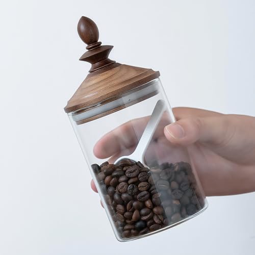 SUDOCA Vorratsdose aus Glas mit Holzdeckel – luftdichter Küchenbehälter für Kaffee, Tee, Trockenwaren, inklusive Schaufel,A,800ml von SUDOCA