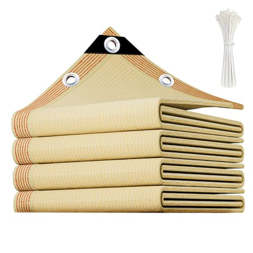 SUEBAIHUO Balkon Sichtschutz Anpassbare Größe Sonnenschutz Netz UV-Schutz,wetterbeständiges,Befestigungsschnur (160 g/m² Polyethylen, Beige) von SUEBAIHUO