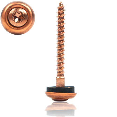 Spenglerschrauben verkupfert 4,5x45 mm á 200 Stück/Packung 2-tlg. mit EPDM Dichtscheibe & TX20 Antrieb, Torx Spengler Schrauben selbstdichtend mit Linsenkopf - Verkupferte Universalschraube von SÜDMETALL