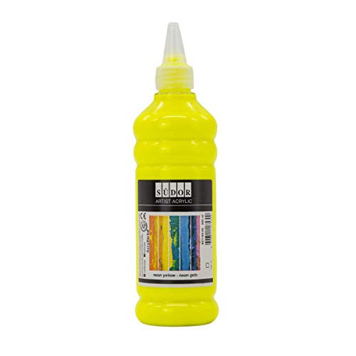 SÜDOR Acrylfarbe 500 ml – Geeignet für Acryl-Pouring. Hochpigmentierte, fluoreszierende Künstler-Malfarbe zum Bemalen auf Holz, Leinwand, Stein, Papier, Stoff & Metall. Vegan (Neon Gelb) von SÜDOR
