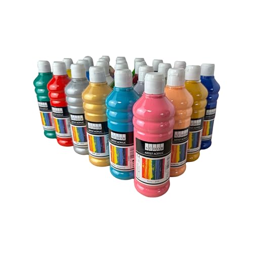 ACRYLFARBEN-SET 24 Farben je 500 ml. Hochpigmentierte und deckende Malfarben für Leinwand, Pouring, Holz, Stein, Papier, Stoff, Metall usw. Allzweckfarben. 24 x 500ml von SÜDOR