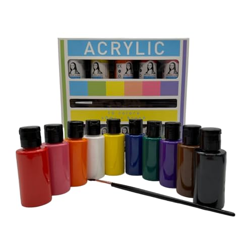 ACRYLFARBEN-SET. 10 Farben je 36ml. Hochpigmentierte und deckende Malfarben für Leinwand, Pouring, Holz, Stein, Papier, Gips, Metall usw. Allzweckfarben (10 Farben x 36ml mit Pinsel) von SÜDOR