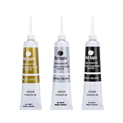 Konturenfarben-Set für Glasmalerei zur Dekorativen Gestaltung - Konturenpasten (Gold, Silber, Schwarz) (3 x 20 ml) von SÜDOR