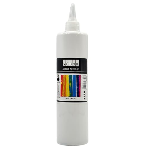 SÜDOR Acrylfarbe 500 ml – Geeignet für Acryl-Pouring. Hochpigmentierte, deckende Künstler-Malfarbe zum Bemalen auf Holz, Leinwand, Stein, Papier, Stoff & Metall – Vegan (Weiß) von SÜDOR