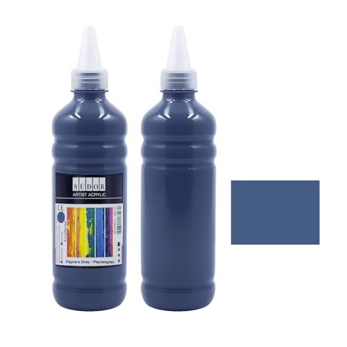 SÜDOR ACRYLFARBE 500 ml - Geeignet für Acryl-Pouring. Hochpigmentierte Künstler-Malfarben zum Bemalen auf Holz, Leinwand, Stein, Papier, Stoff, Metall. Wasserfest. Vegan. (Paynes Grau) von SÜDOR