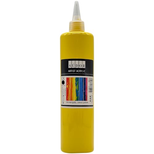 SÜDOR ACRYLFARBE 500 ml - Geeignet für Acryl-Pouring. Hochpigmentierte Künstler-Malfarben zum Bemalen auf Holz, Leinwand, Stein, Papier, Stoff, Metall. Wasserfest. Vegan. (Zitronengelb) von SÜDOR