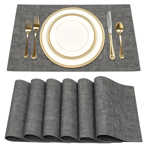 SUEH DESIGN Leder Tischsets 6er Set Tischsets Abwaschbar Lederoptik Platzdeckchen Hitzebeständiges PU Kunstleder Platzset für Hause Küche Speisetisch 43cm x 31cm von SUEH DESIGN