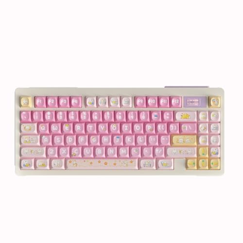 SUEHIODHY PBT Pinkes Tastenkappen-Set, UE-Profil, 156 Tasten, niedliches Kaninchen, benutzerdefinierte Farbstoff-Sublimation, Tastatur-Tastenkappen, ISO-ANSI-Tastenkappen, für 60 %, 65 %, 70 %, 75 %, von SUEHIODHY