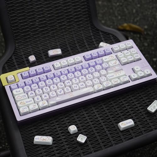 SUEHIODHY PBT Kaninchen Tastenkappen Set MOA Profil Niedlich Lila Weiß Tastenkappen 142 Tasten Custom Dye-Sublimation Tastatur Tastenkappen für Cherry Gateron MX Switches Mechanische Tastaturen von SUEHIODHY