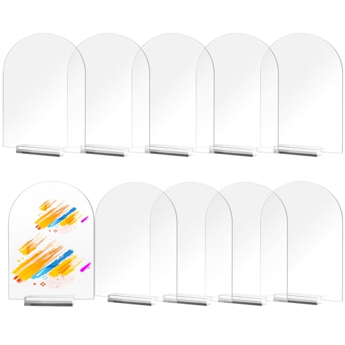SUEOUX 10 Stück Bogen AcrylSchild Blanko mit Acrylglas-Basis, Durchsichtig Tischnummern Hochzeit Gewölbt Acryl-Tischkarten, Namensschilder Hochzeit Acryl Ständer für Dekoration, Party, Jubiläum von SUEOUX