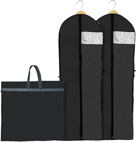 SUEOUX 2 Stück Kleidersäcke Lang 180×60cm Kleiderhülle, Faltbare Kleidersäcke mit Reißverschlüssen, Kleiderschutzhülle Haltbar und Mottenfest Staubdicht PEVA Kleidersack für Kleider, Mäntel (schwarz) von SUEOUX