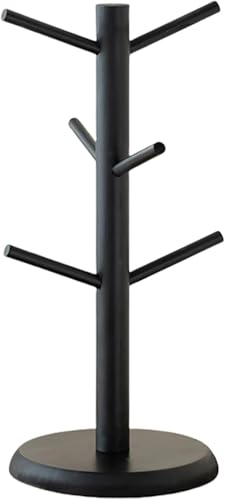 SUEOUX Kaffeetassenhalter, Tassenhalterbaum mit 6 Asthaken, Tassenständer Tassenhalter stehend für Arbeitsplatte Organisator schwarz von SUEOUX