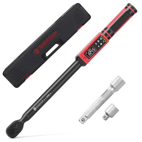 SUERCUP 1/2 Zoll Digital Drehmomentschlüssel 5.1-340Nm, ±1% Genauigkeit Digital Drehmomentschlüssel mit Buzzer, Vibration, LED Benachrichtigung und fünf Maßeinheiten, für Auto, Motorrad Reparatur, DIY von SUERCUP