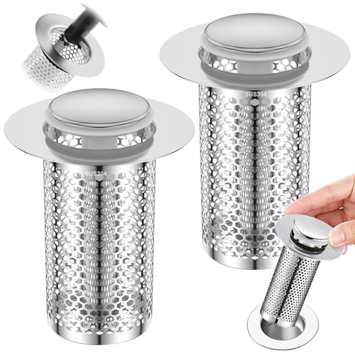 2 Stück WaschbeckenstöPsel,Bodenablauf Filter Aus Edelstahl, Abflussstopfen Waschbecken mit Haarsieb, Abflussstopfen füR Aufsatzwaschbecken von SUFANG