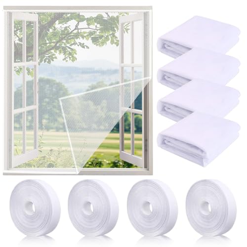 4 Stück Fliegengitter Fenster,150x130cm Insektenschutz Fenster mit 4 Rollen Selbstklebend,Fliegennetz Fenster, Moskitonetz Fenster, Schützen die Familie vor Insekten von SUFANG