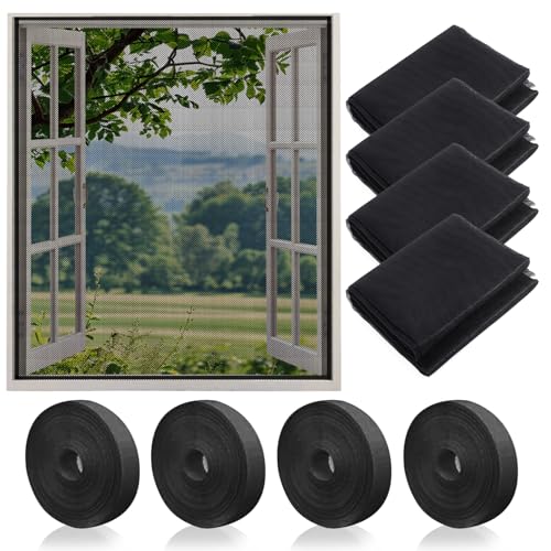 4 Stück Fliegengitter Fenster,150x130cm Insektenschutz Fenster mit 4 Rollen Selbstklebend,Fliegennetz Fenster, Moskitonetz Fenster, Schützen die Familie vor Insekten von SUFANG