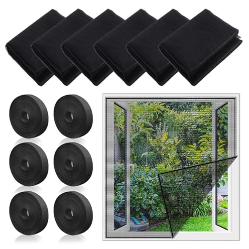 6 Stück Fliegengitter Fenster, 150 * 130CM Insektenschutz Fenster mit, Fliegennetz Fenster, Moskitonetze Fenster, Selbstklebendes moskitonetz Fenster, Für die meisten Fenster, Schwarz von SUFANG