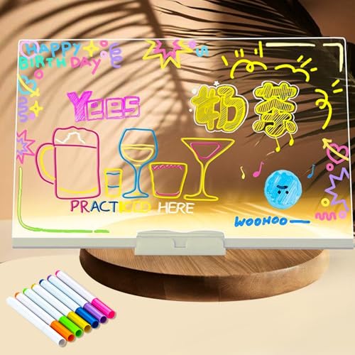 LED-leuchtende Acryl-Nachrichtentafel 30x20 cm Abwischbar Doppelseitige Whiteboard mit 7 trocken 7 Neonstiften 20x30cm LED Note Board Transparente Acryl Tafel für Zuhause Büro Schule von SUFANG