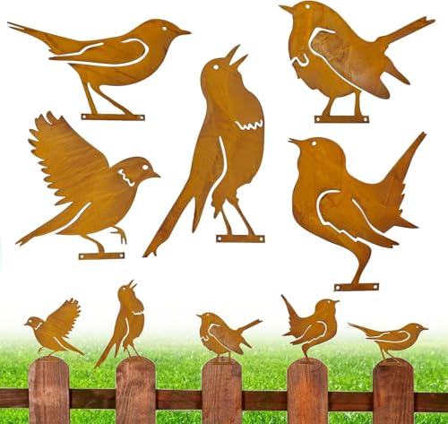 SUFANG 5 Stück Bird Baumstecker Metall Vögel Baumstecker Rost Deko Rust Garten Deko Gartendeko für Draußen Rost Metall Vögel Gartenstecker für Gartendekoration Bäume Pfähle oder Zäune von SUFANG