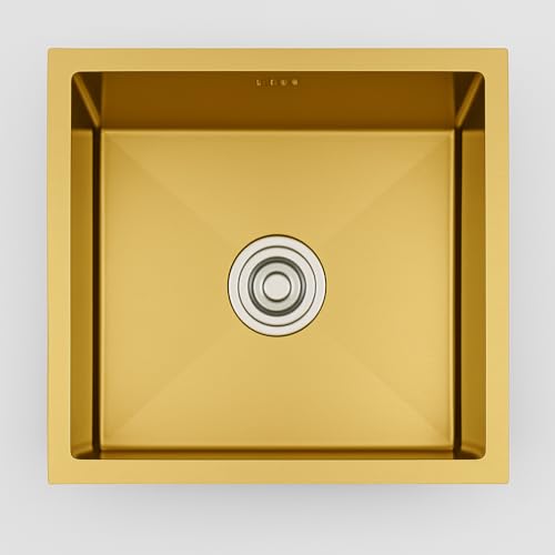 Gold Einbau-Einzelspüle Edelstahl mit Überlauf 40x35 Geräuscharm Privat Gewerbe mit Ablauffilter Multifunktionsspüle Aufsatzspüle Küchenbarspüle von SUFAPRE
