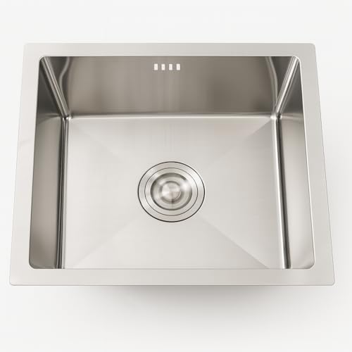 Silbernes Einbauspülbecken aus Edelstahl mit Überlauf 50X45 Einzelmulde Geräuscharm Privat Gewerblich mit Abflussfilter Multifunktionsspüle Aufsatzspüle Küchenbarspüle von SUFAPRE
