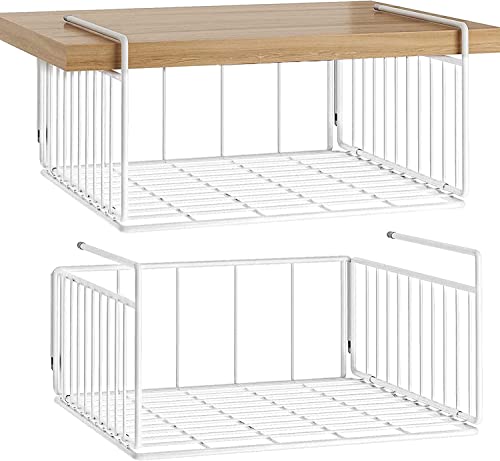 SUFAUY 2er-Pack Unterschrank-Regalkorb-Organizer, Metalldrahtregal, hängende Aufbewahrungskörbe halten bis zu 10 kg für Küche, Speisekammer oder Kühlschrank, Weiß von SUFAUY