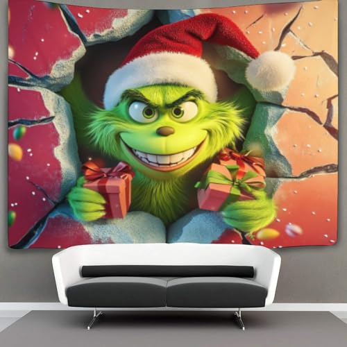 SUFFERBOW 3D Druck Grinch Wandteppiche Poster Ornament Wandbehang Wandteppich Wanddeko Wandbehang Für Wohnzimmer Schlafzimmer Wohnheim Dekor Tapisserie 70cmx100cm von SUFFERBOW