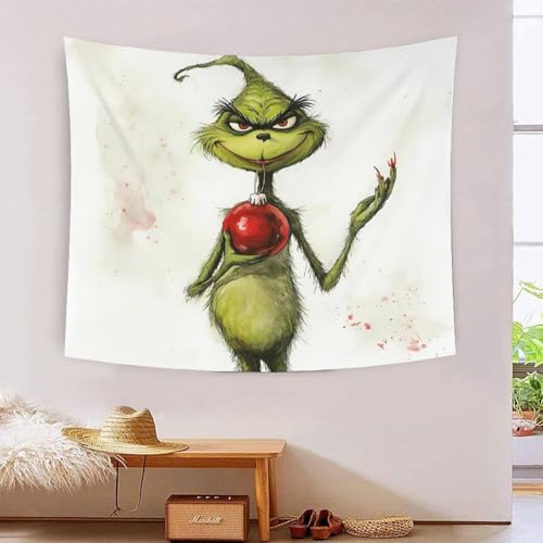 SUFFERBOW 3D Grinch Print Wall Blanket Home Decoration Bettwäsche Poster Wall Art Tapestry Wandteppiche Wall Hanging Soft Polyester for Unisex Children Bedroom/Living Room/Dorm/Curtain 70cmx100cm von SUFFERBOW