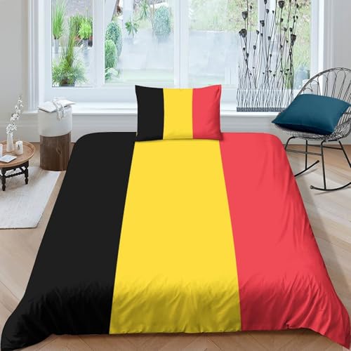 SUFFERBOW Belgien Für Kinder Mädchen Jungen Bettbezug Set 3D Gedruckter Europäische Flagge Bettwäschegarnitur Reissverschluss Weich Microfaser Und Kissenbezüge Bettwäsche 2 Teilig Single（135x200cm） von SUFFERBOW