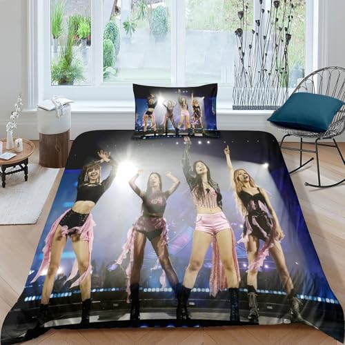 SUFFERBOW Bpink Für Kinder Mädchen Jungen Bettbezug Set Bettwäschegarnitur 3D Gedruckter k-pop Und Kissenbezüge Bettwäsche Weich Microfaser Reissverschluss 2 Teilig Single（135x200cm） von SUFFERBOW