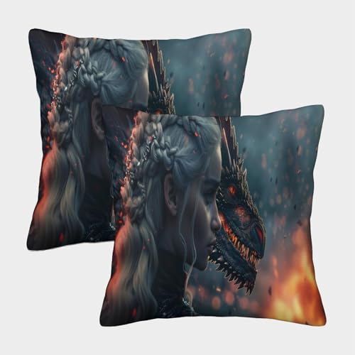 SUFFERBOW Drachenmutter Kuschelige Kissenbezug 2er Set Für Kinder - Iron Throne Für Sofa Mit Niedlichen Designs, Perfekt Für Kinderzimmer Waschmaschinenfest 50x50cm von SUFFERBOW