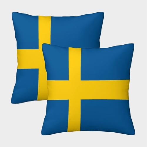 SUFFERBOW Schweden Kissenbezüge Für Sofa Und Bett, Europäische Flagge Kissenbezug Im 2er-Set, Geeignet Für Kids Room Fun Und Travel Essential, Maschinenwaschbar 40x40cm von SUFFERBOW