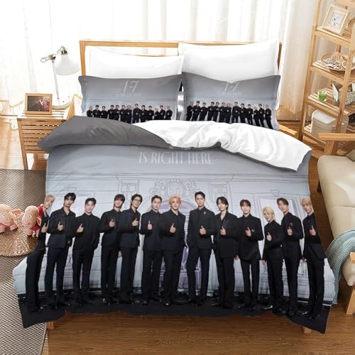 SUFFERBOW Seventeen Bettbezug Set Mädchen Junge Kinder 3D Gedruckter K-pop Bettwäschegarnitur Reissverschluss Bettwäsche Weich Microfaser Und Kissenbezüge 3 Teilig Single（140x200cm） von SUFFERBOW