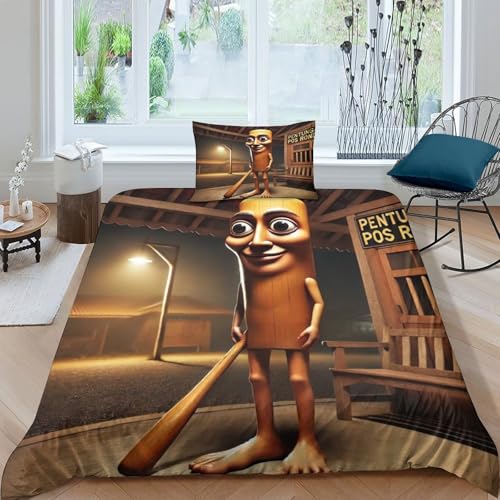 SUFFERBOW Tungtungtung Sahur Für Kinder Mädchen Jungen Bettbezug Set 3D Gedruckter AI Bettwäschegarnitur Weich Microfaser Bettwäsche Reissverschluss Und Kissenbezüge 2 Teilig Single（135x200cm） von SUFFERBOW