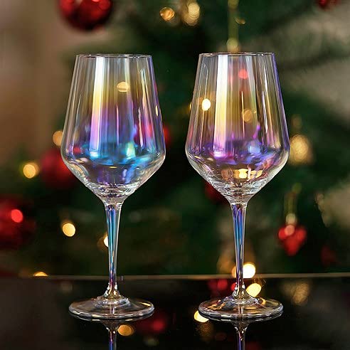 SUFUBAI Kelch Weingläser Set von 2, kristallklare Glasbecher Regenbogen Kelch Weinglas mit Stiel Geschenk für jeden Anlass von SUFUBAI