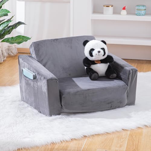 SUFUS Baby Kleinkind Sofa Couch für Kinder Faltbar 2-in-1 Kleinkind Ausklappbare Couch Bett für Spielzimmer Ausziehbar Kinder Umwandelbares Sofa zu Liege Schlafsessel für Jungen & Mädchen mit von SUFUS