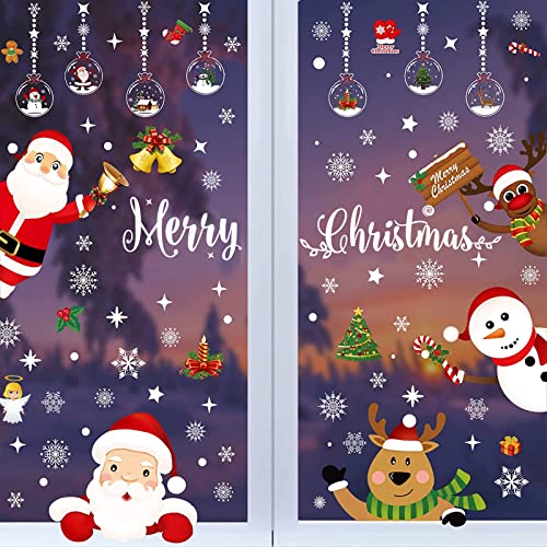 Fensterbilder Weihnachten Selbstklebend, SUGUREII 8 Blätter Wiederverwendbar Weihnachtsdeko Fensterbilder, DIY Weihnachtsfensterbilder Fensteraufkleber für Türen,Schaufenster, Vitrinen, Glasfronten von SUGUREII