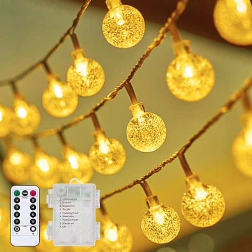 LED Lichterkette Außen Batterie, SUGUREII 8M 80LED Weihnachtsbaum Kristall Kugeln Lichterkette mit Fernbedienung,8 Modi IP65 Wasserdicht Weihnachten Lichterketten Außen Innen für Zimmer Party DIY Deko von SUGUREII