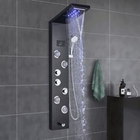 Duschpaneel Edelstahl Schwarz Duschsäule Duscharmatur Duschsystem Regendusche Kopfbrause Handbrause Armatur Duschset 4 x Massagedüsen von SUGUWORD