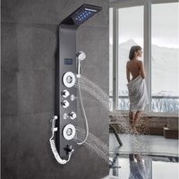 Duschpaneel Schwarz 6 Funktionen Regendusche Duschset, Duschsystem mit handbrause,Wasserfall Regenduschkopf und Wanneneinlauf von SUGUWORD