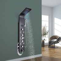Edelstahl Duschpaneel LED Duschset Duscharmatur 6 Funktion Wassertemperatur Display mit Regenduschkopf Wasserfallduschkopf 8 Massagedüse ABS von SUGUWORD