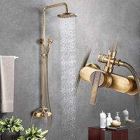 Messing Duschsystem mit Regendusche Duschkopf und Handbrause Einzelgriff Antik Messing Fertig an der Wand montiert Duschset - Suguword von SUGUWORD